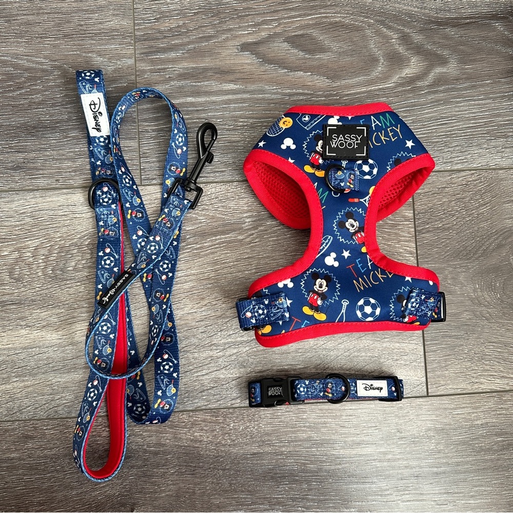 Disney 3 PSC Set Pet Harness Leash & Collar Mickey by Sassy Woof NEW